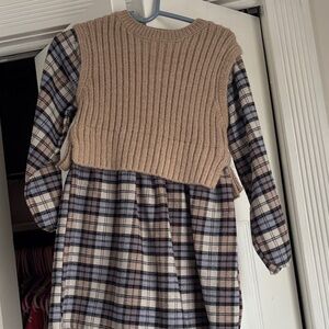 Zara Kids Plaid Dress with Tan Knit Vest